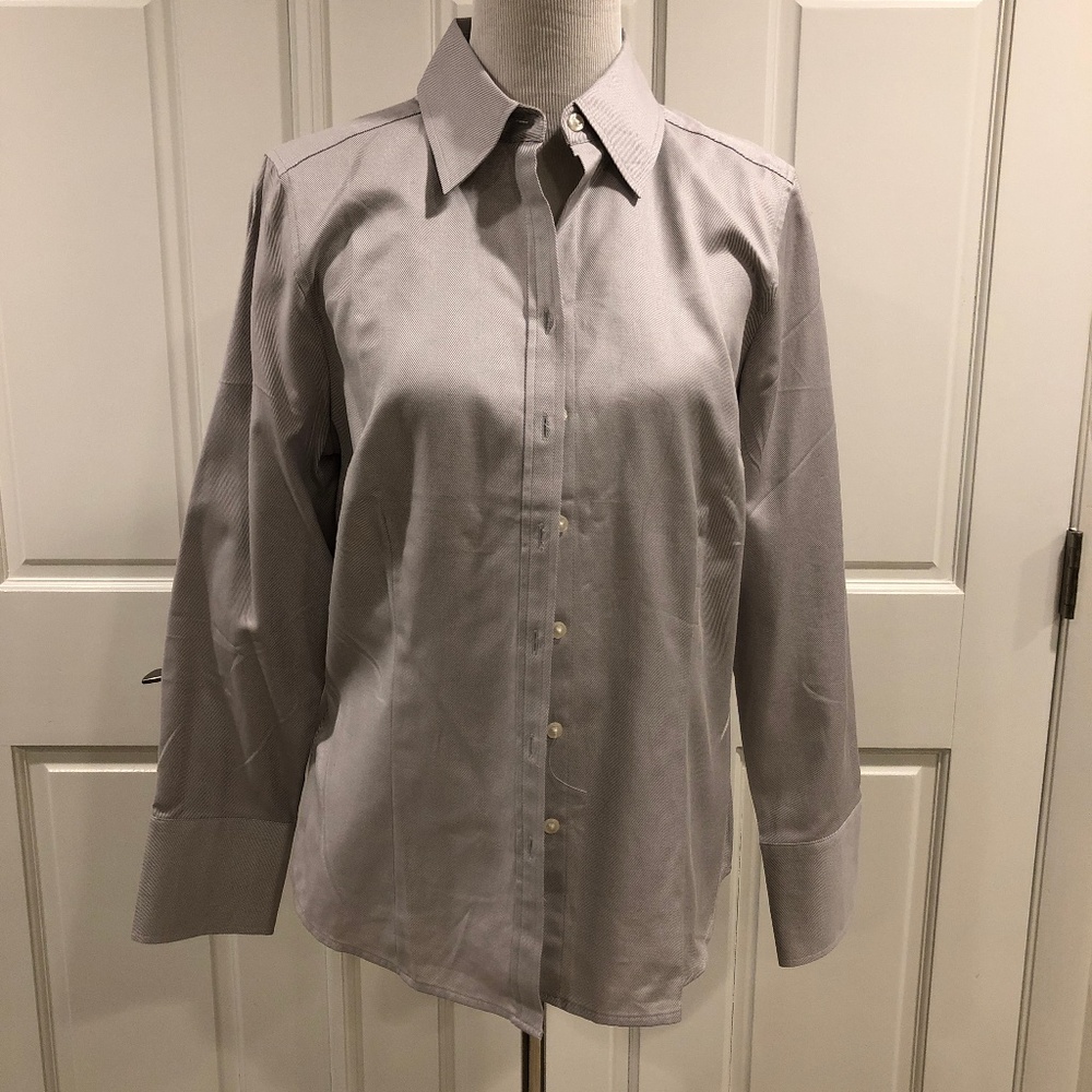 Ann Taylor NWT gray pin stripes 14 button down